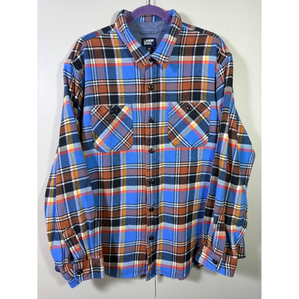 Lands End Flannel Shirt XXL Plaid Cotton Traditional Fit Lumberjack Cabin Gorp